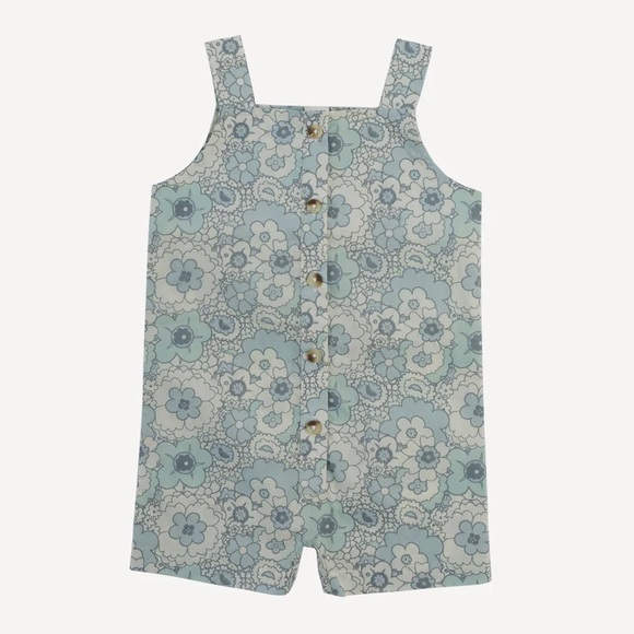 Kate Quinn Button Overall Shortie 🌼 Blue Mid-Century Floral 2T NWT - Picture 1 of 7